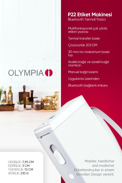 Olympia Etiket Makinesi P22 Siyah - Bluetooth Termal Yazıcı - 2